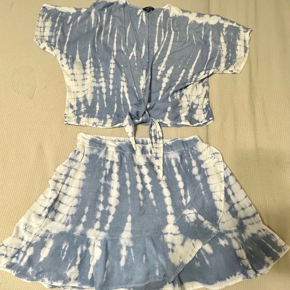 Blue & White Tye Dye Print Top and Skirt